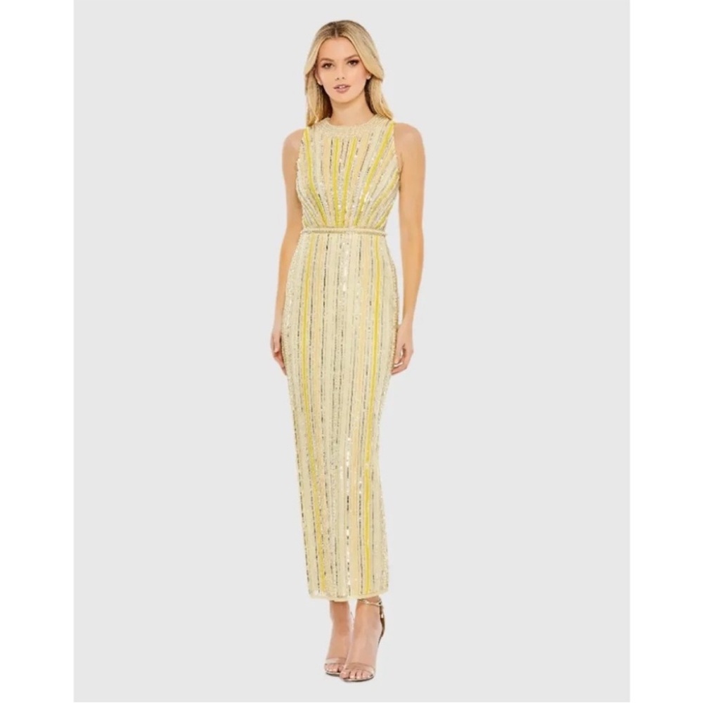 NWT Mac Duggal Embellished Halter Neckline Sheath Dress - size 12